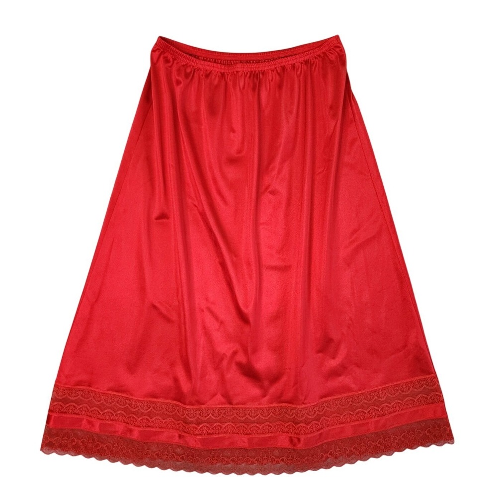 Vanity Fair Half Slip Womens Small Red Lace Trim Antron III Nylon Vintage USA